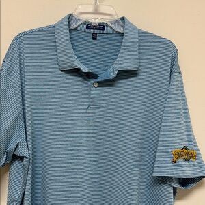NWOT Peter Millar Blue & White Striped Polo Golf Shirt with Sweet Water logo XXL